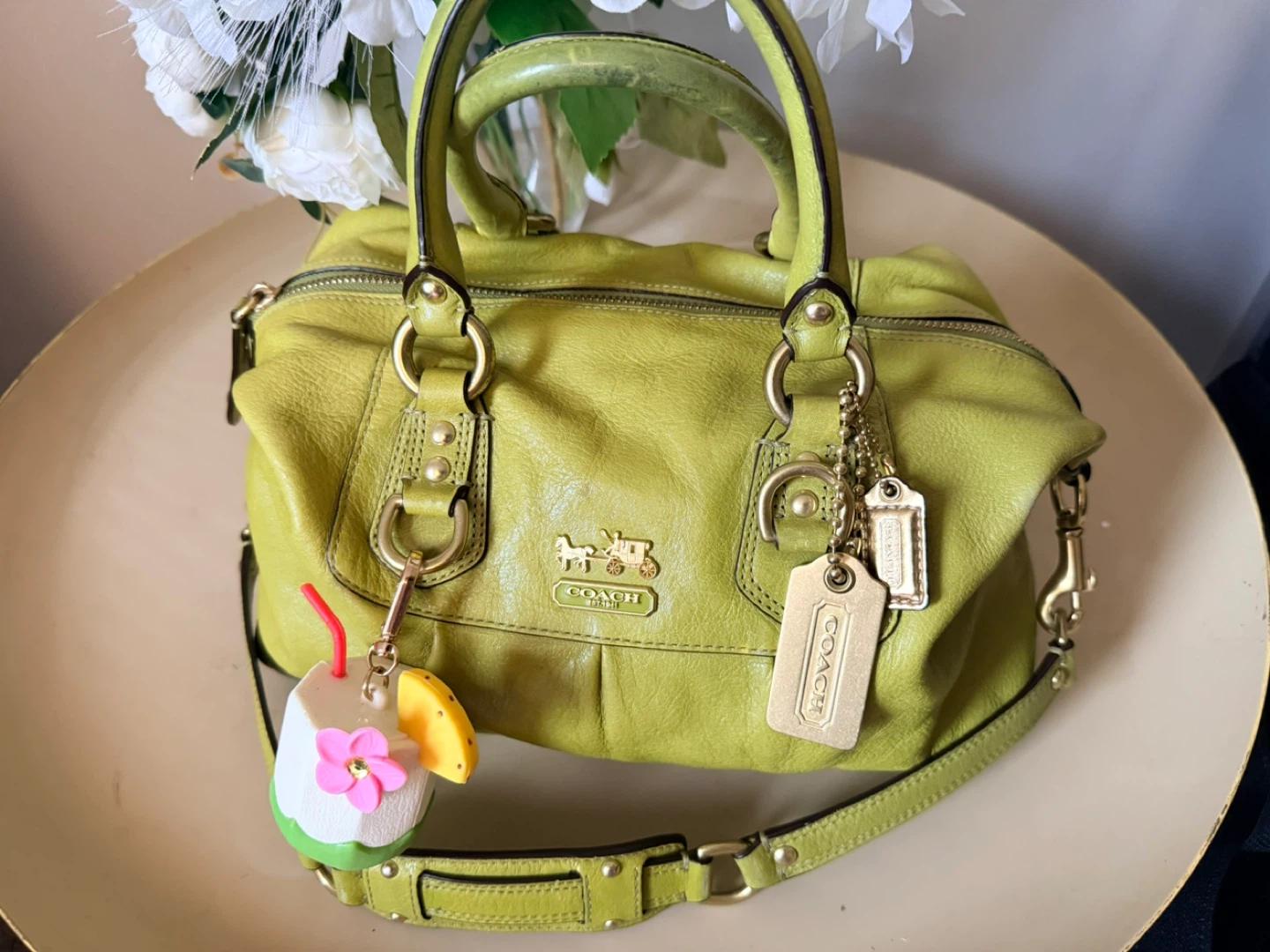 Coach Leather Satchel Handbag - Lime Green - photo 2