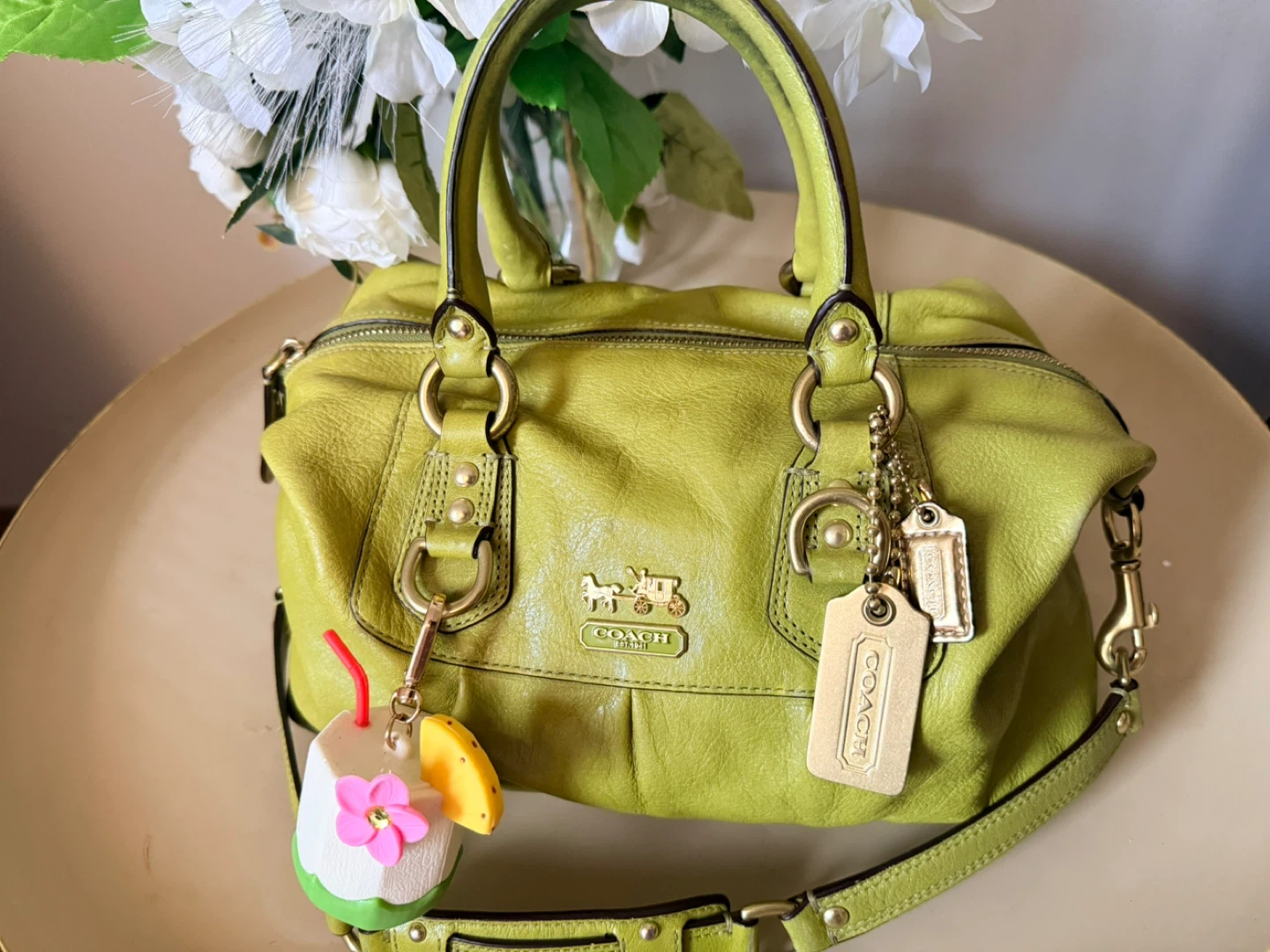 Coach Leather Satchel Handbag - Lime Green - photo 3