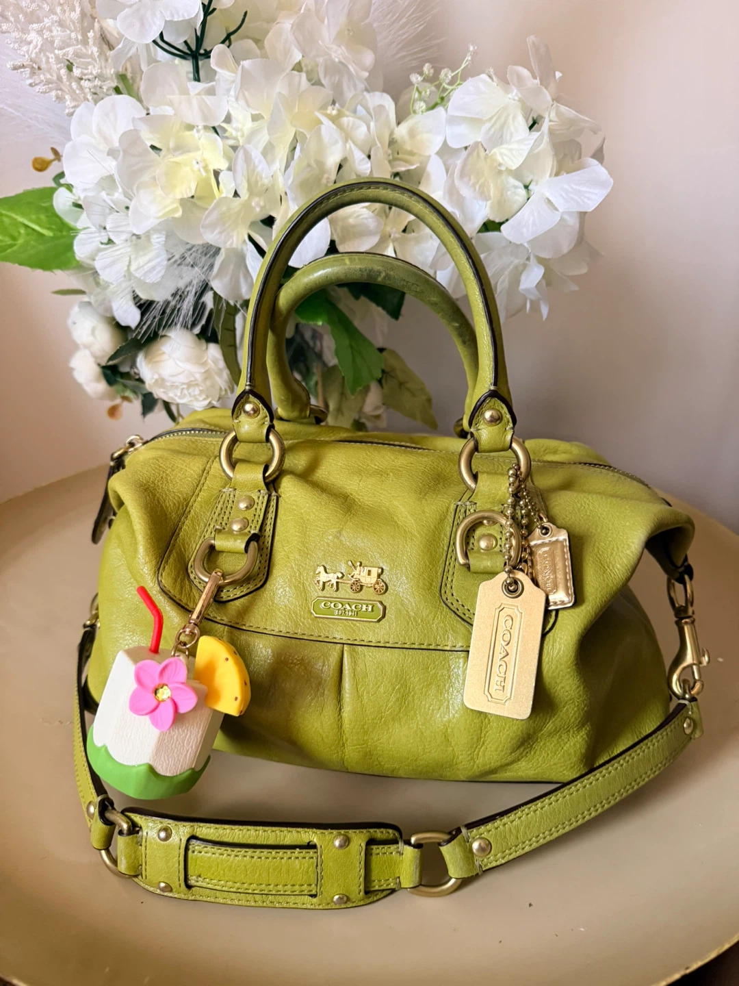Coach Leather Satchel Handbag - Lime Green
