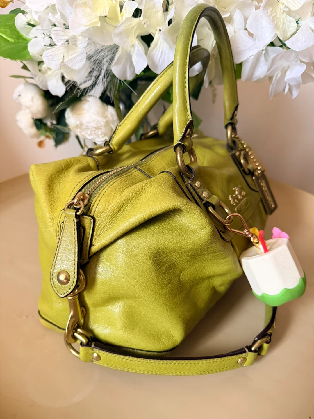 Coach Leather Satchel Handbag - Lime Green - photo 4