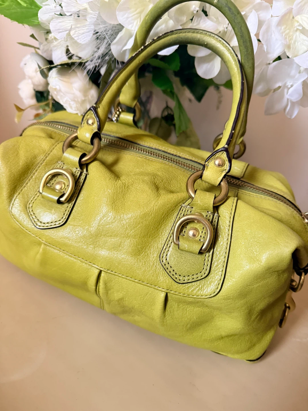 Coach Leather Satchel Handbag - Lime Green - photo 5