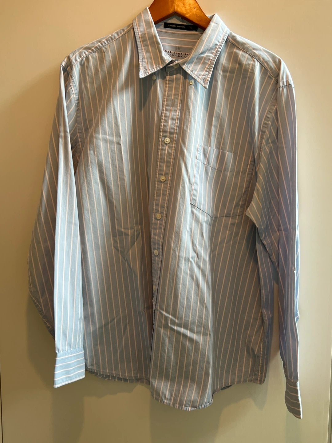 GAP CLOTHING Striped Button-Down Shirt - Light Blue/White - XL