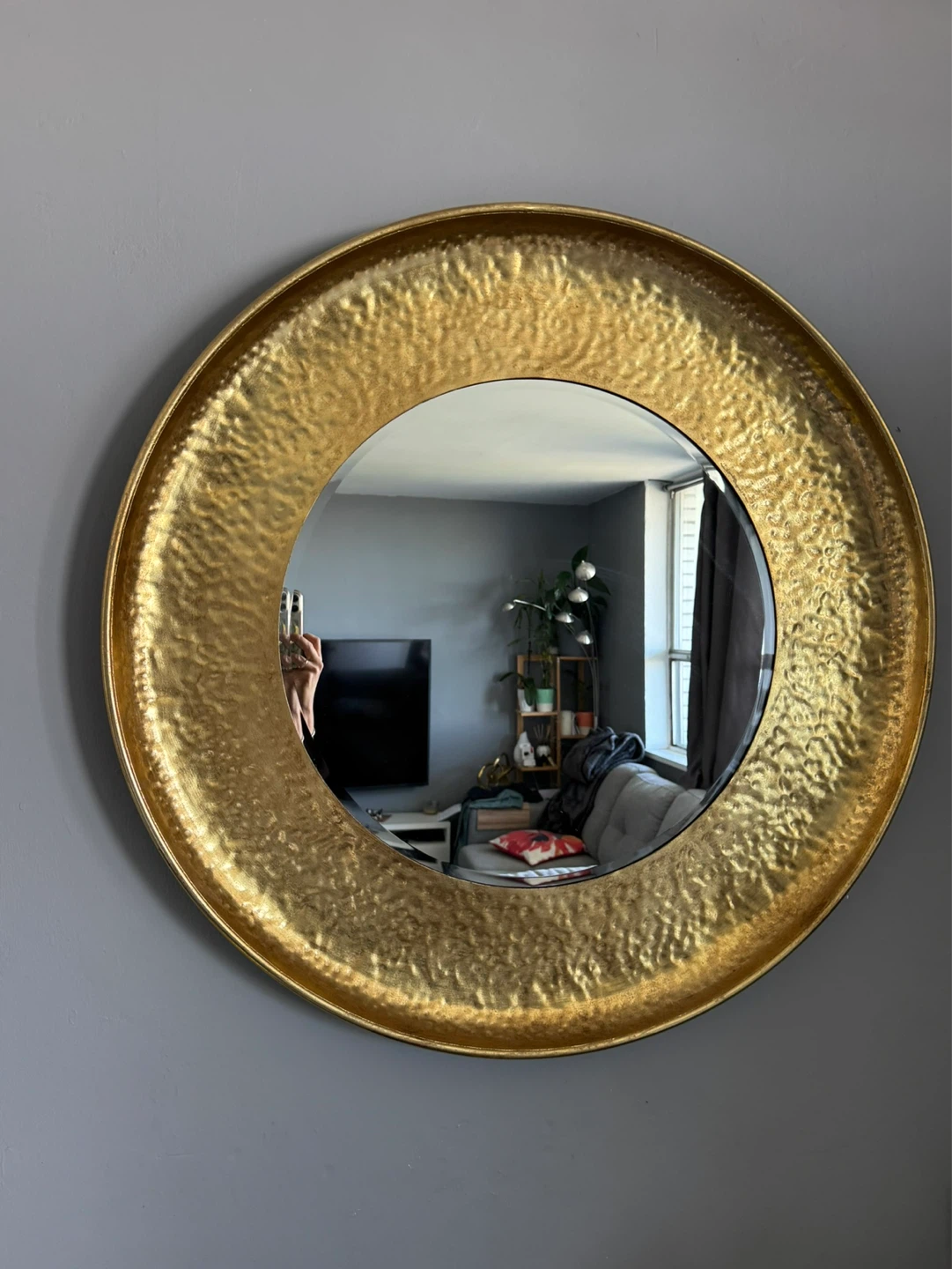 Round Gold Hammered Frame Mirror