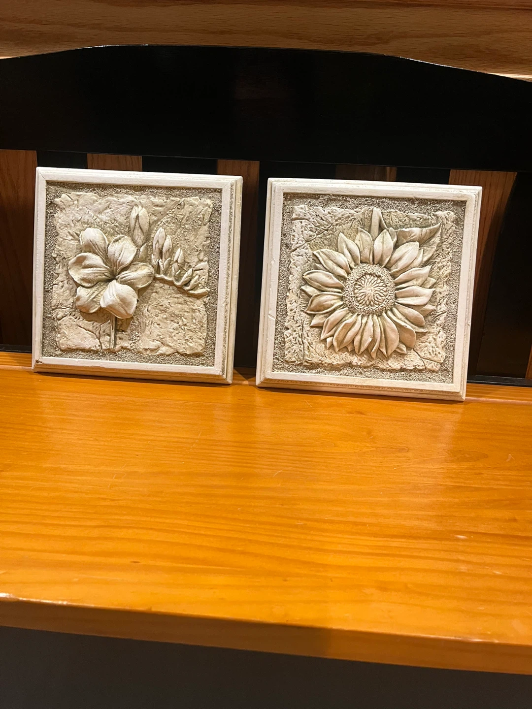 Set of 2 Embossed Floral Wall Art Plaques
