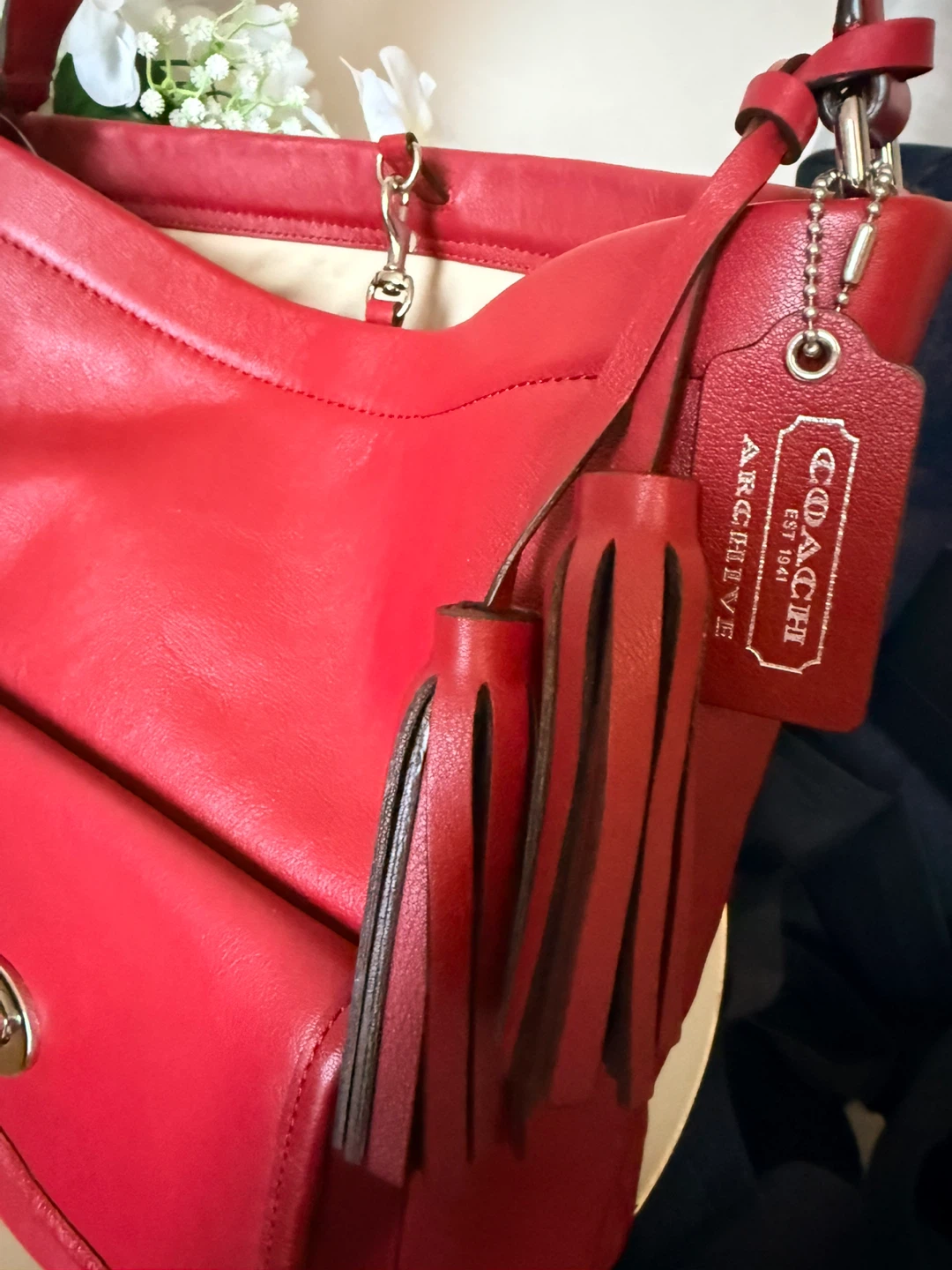 Coach Red Leather Bucket Bag with Tassels - photo 5