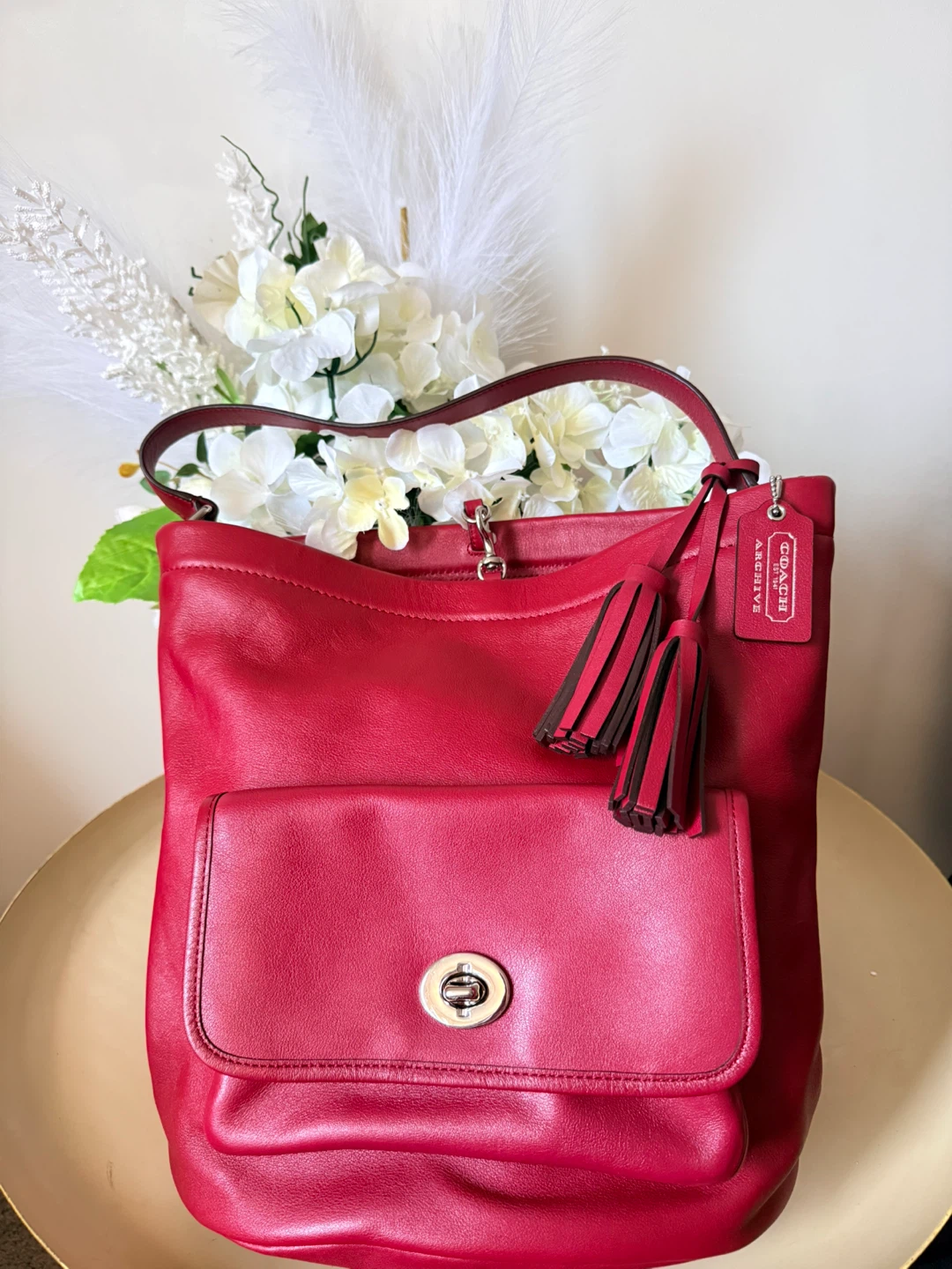 Coach Red Leather Bucket Bag with Tassels - photo 2