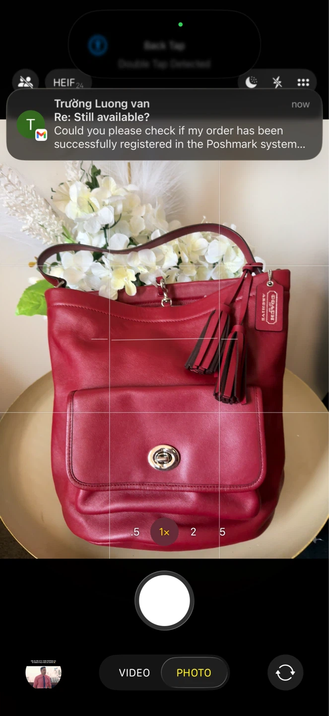 Coach Red Leather Bucket Bag with Tassels