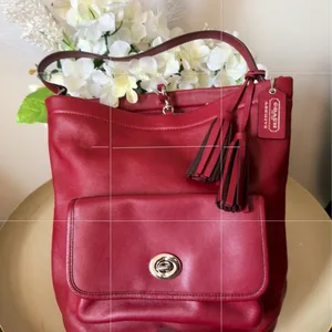 Coach Red Leather Bucket Bag with Tassels
