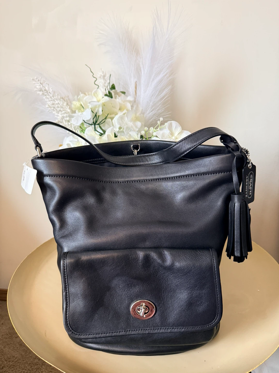 Coach Leg Arch Bucket Bag Black Leather