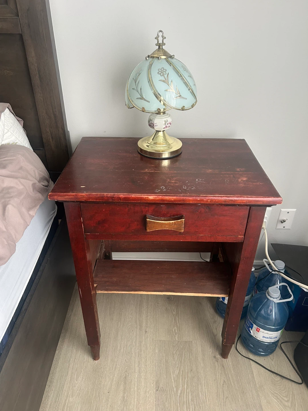 Vintage Wooden Nightstand with Drawer