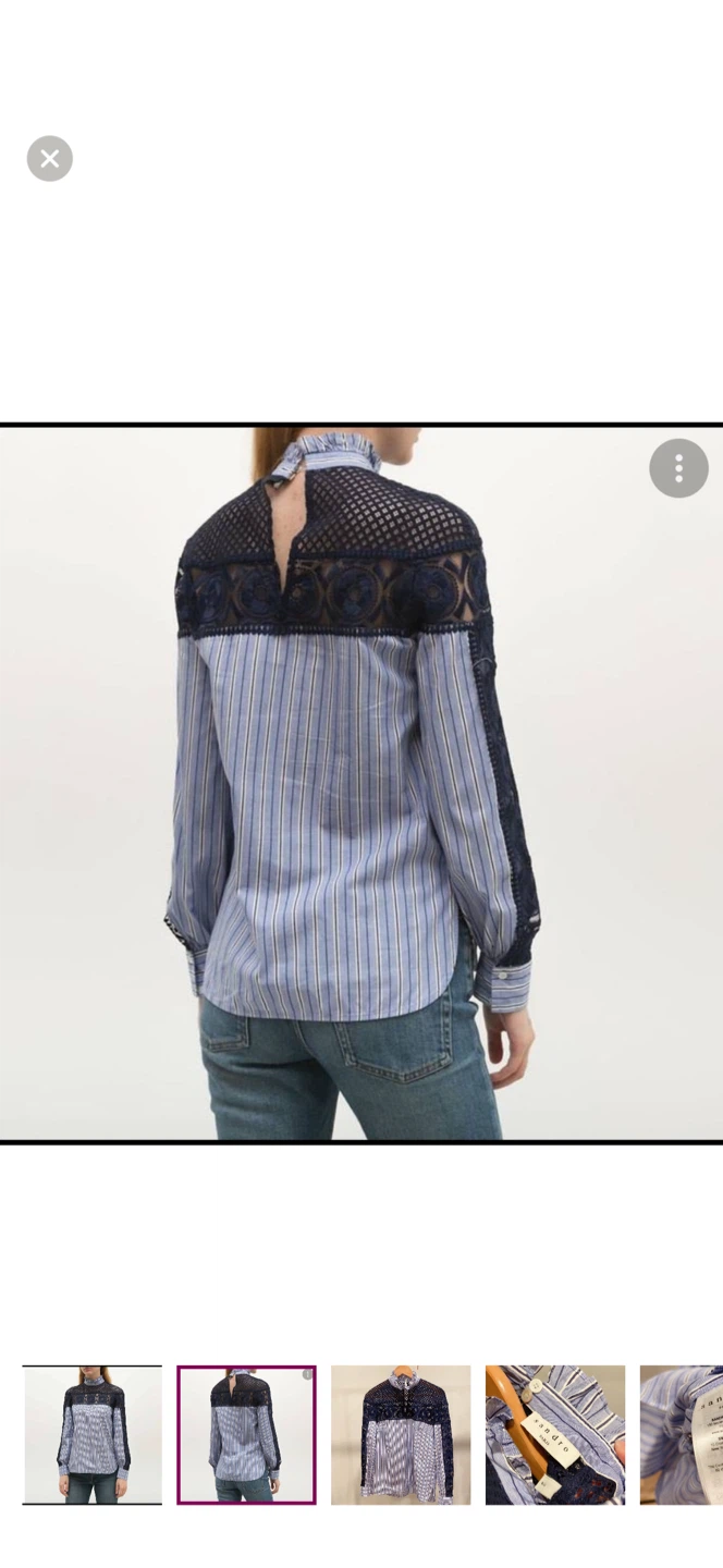 Sandro Paris Clematite Striped Lace-Inset Top - Size Large - photo 2