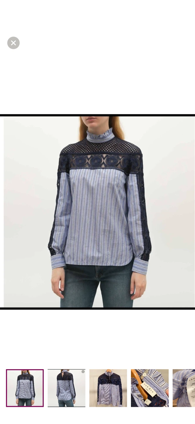 Sandro Paris Clematite Striped Lace-Inset Top - Size Large