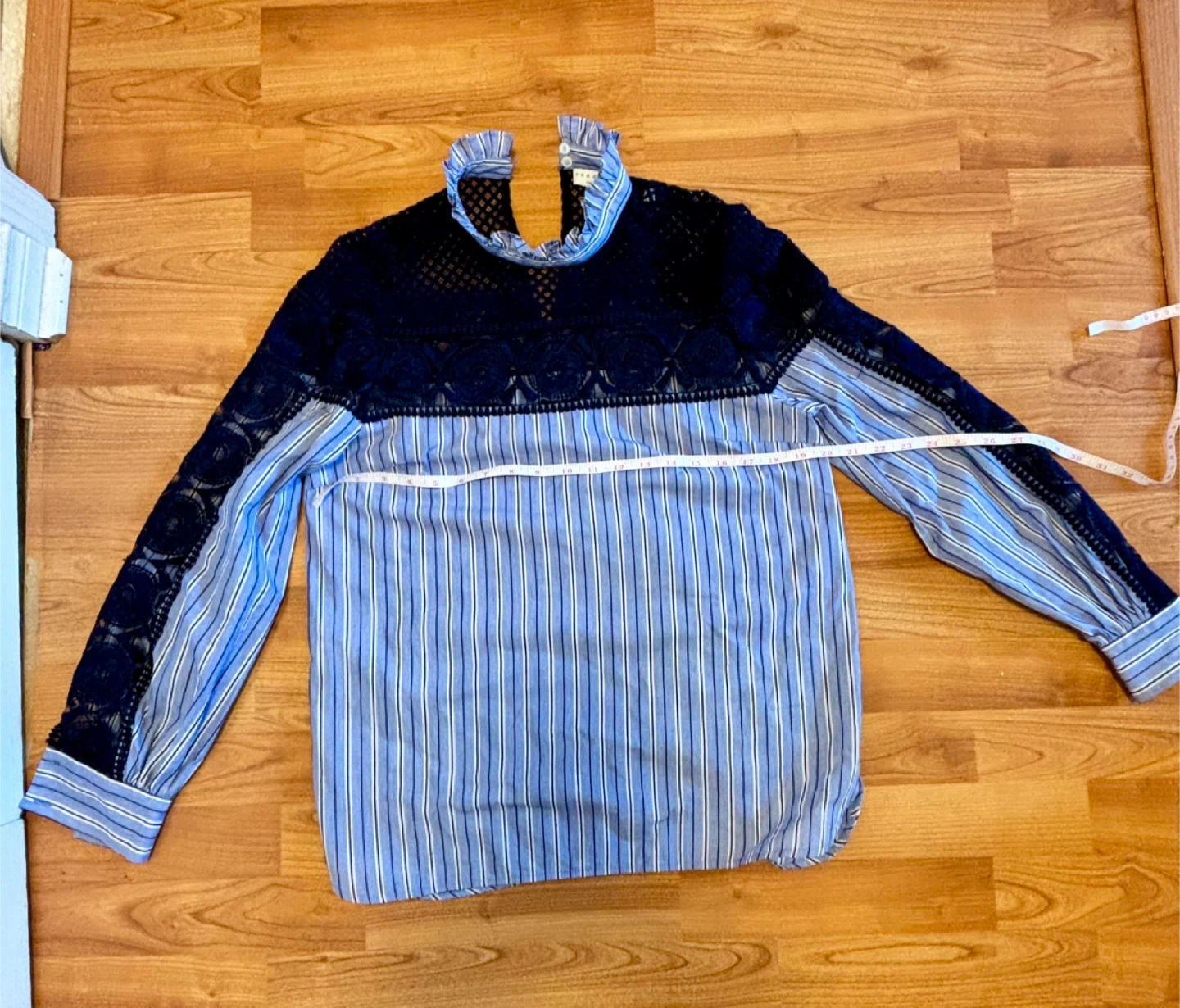Sandro Paris Clematite Striped Lace-Inset Top - Size Large - photo 5