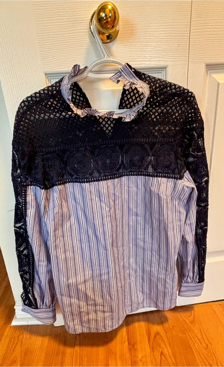 Sandro Paris Clematite Striped Lace-Inset Top - Size Large - photo 3