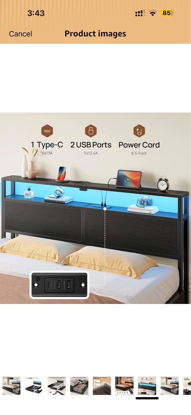 Queen Platform Bed with Storage and LED Lights