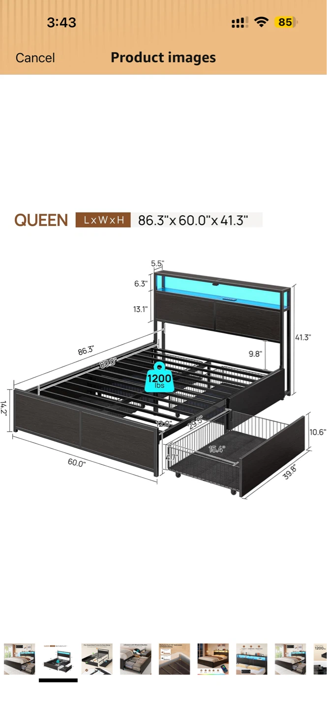 Queen Platform Bed with Storage and LED Lights - photo 5