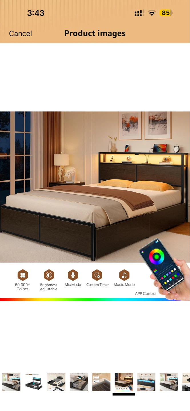 Queen Platform Bed with Storage and LED Lights - photo 2