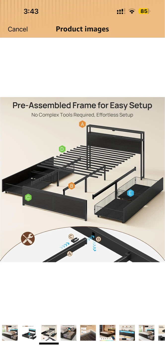 Queen Platform Bed with Storage and LED Lights - photo 3