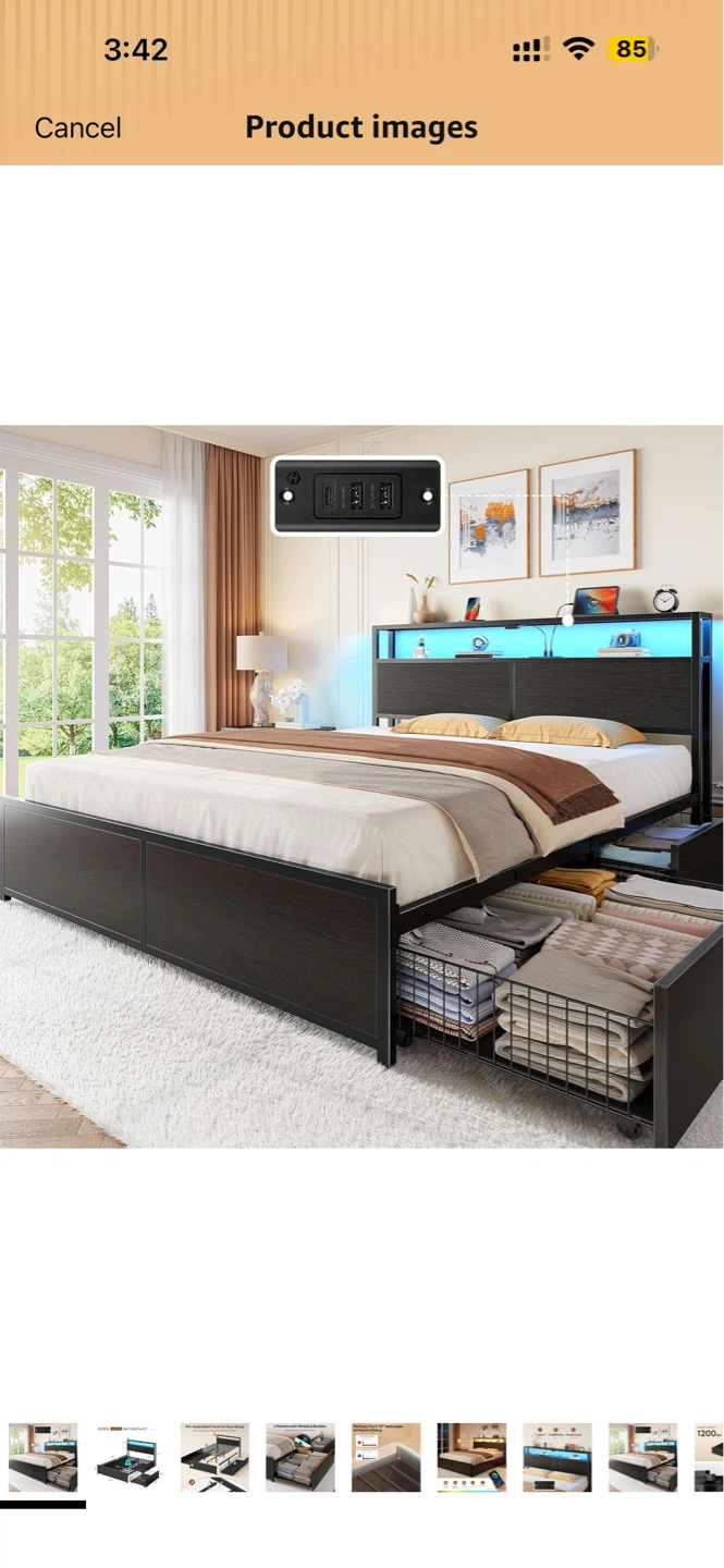 Queen Platform Bed with Storage and LED Lights - photo 4