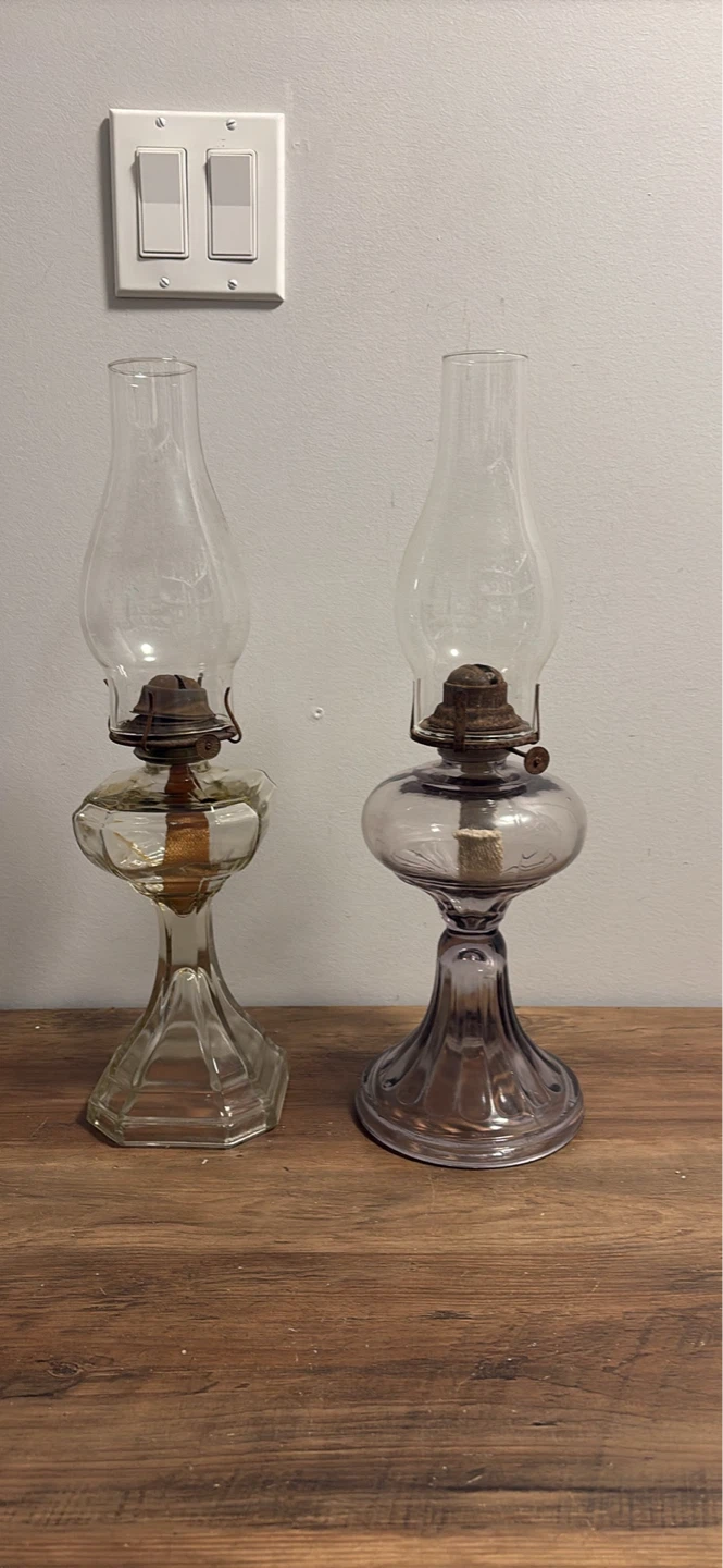 Vintage Glass Oil Lamps (Set of 2)