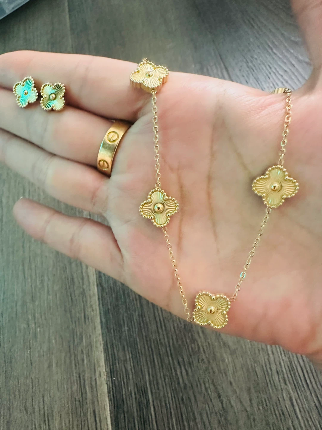 Gold Clover Necklace and Earring Set