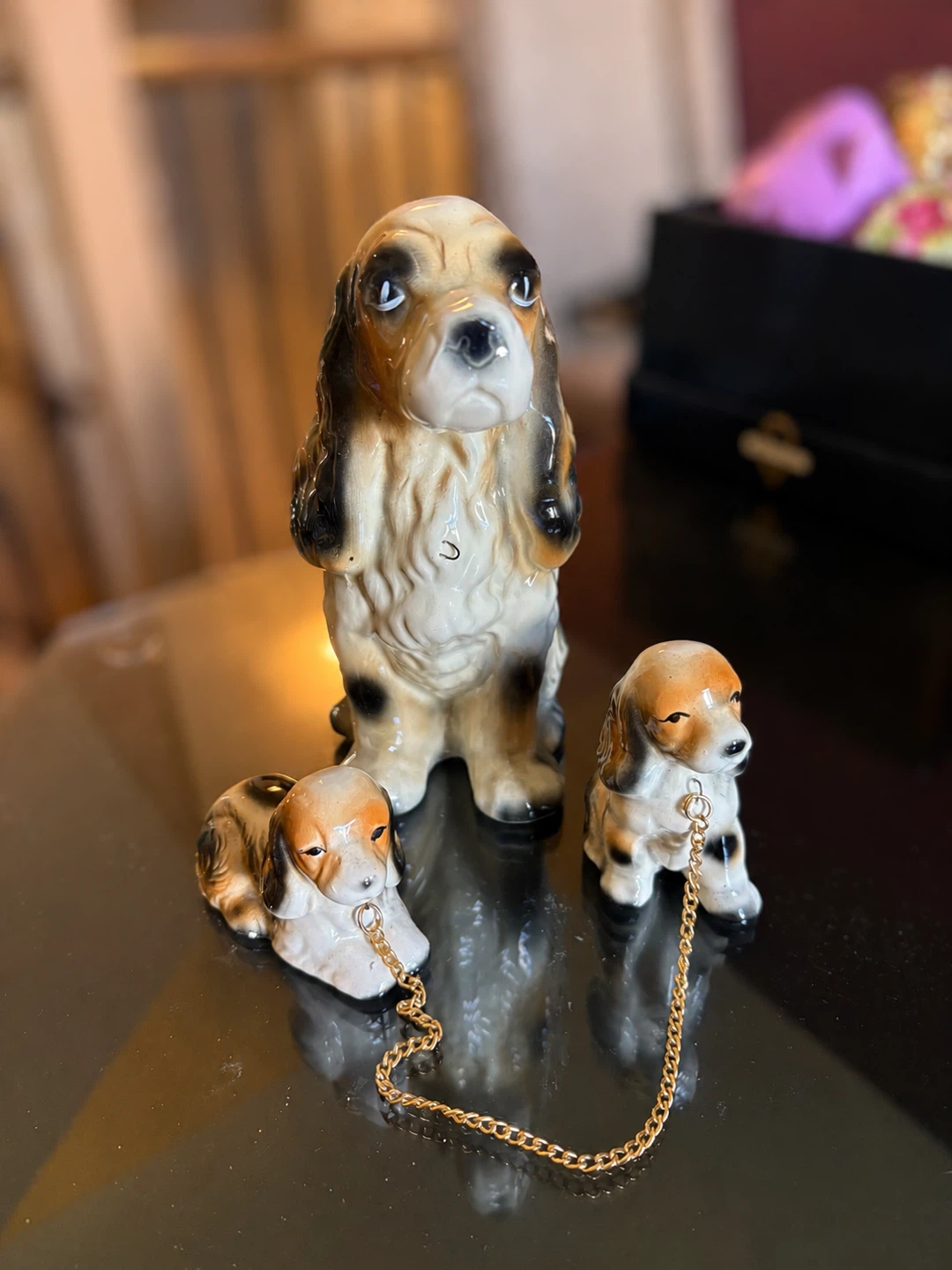Ceramic Dog Figurine Set with Leash