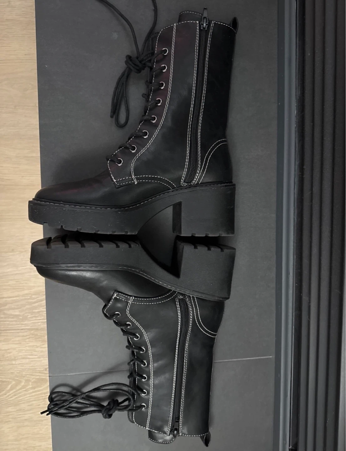 Black Lace-Up Platform Combat Boots - photo 2