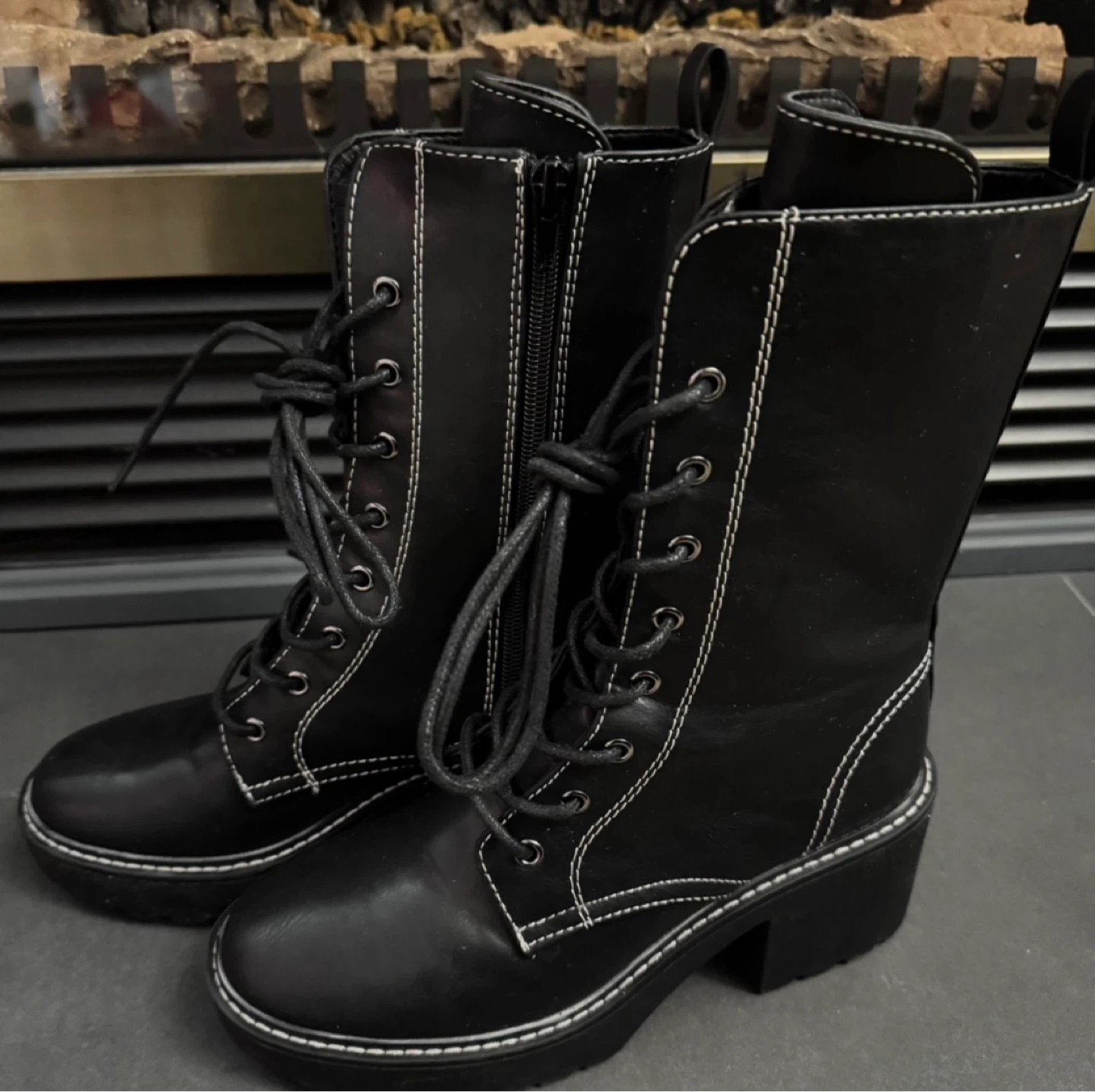 Black Lace-Up Platform Combat Boots