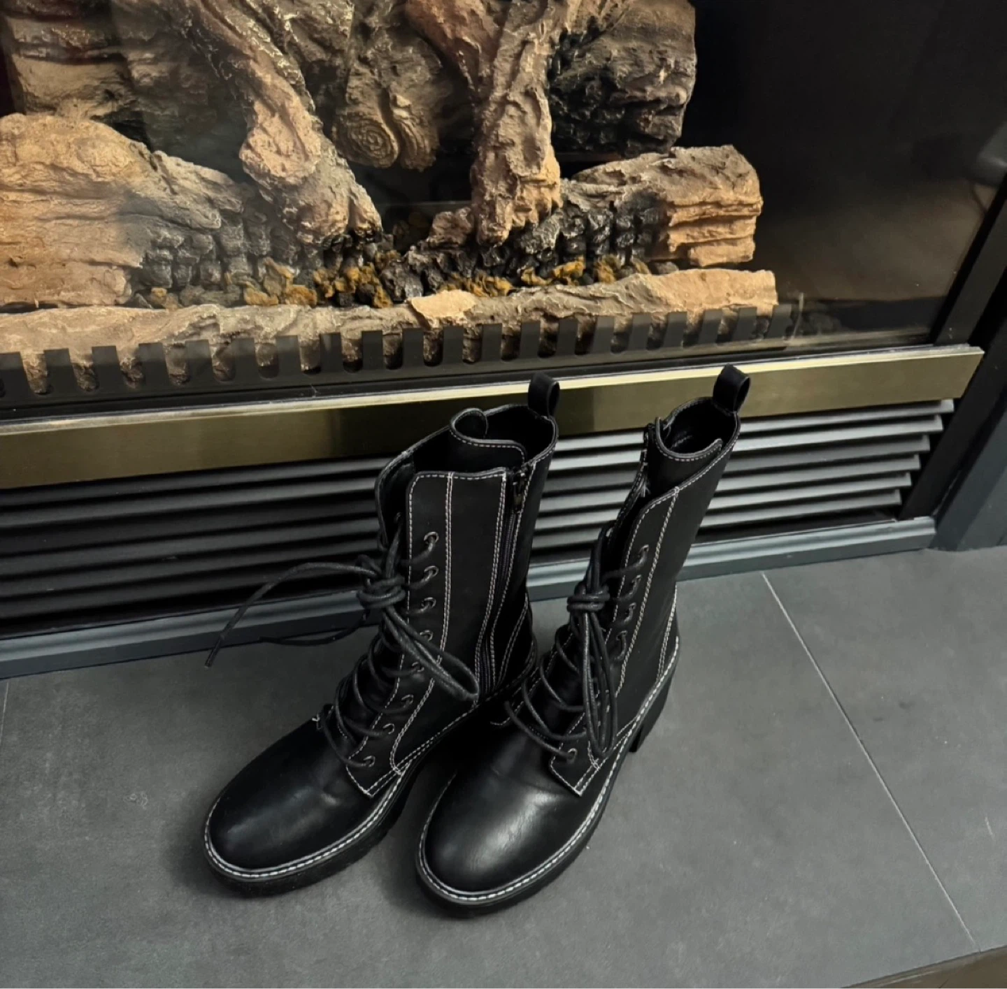 Black Lace-Up Platform Combat Boots - photo 3
