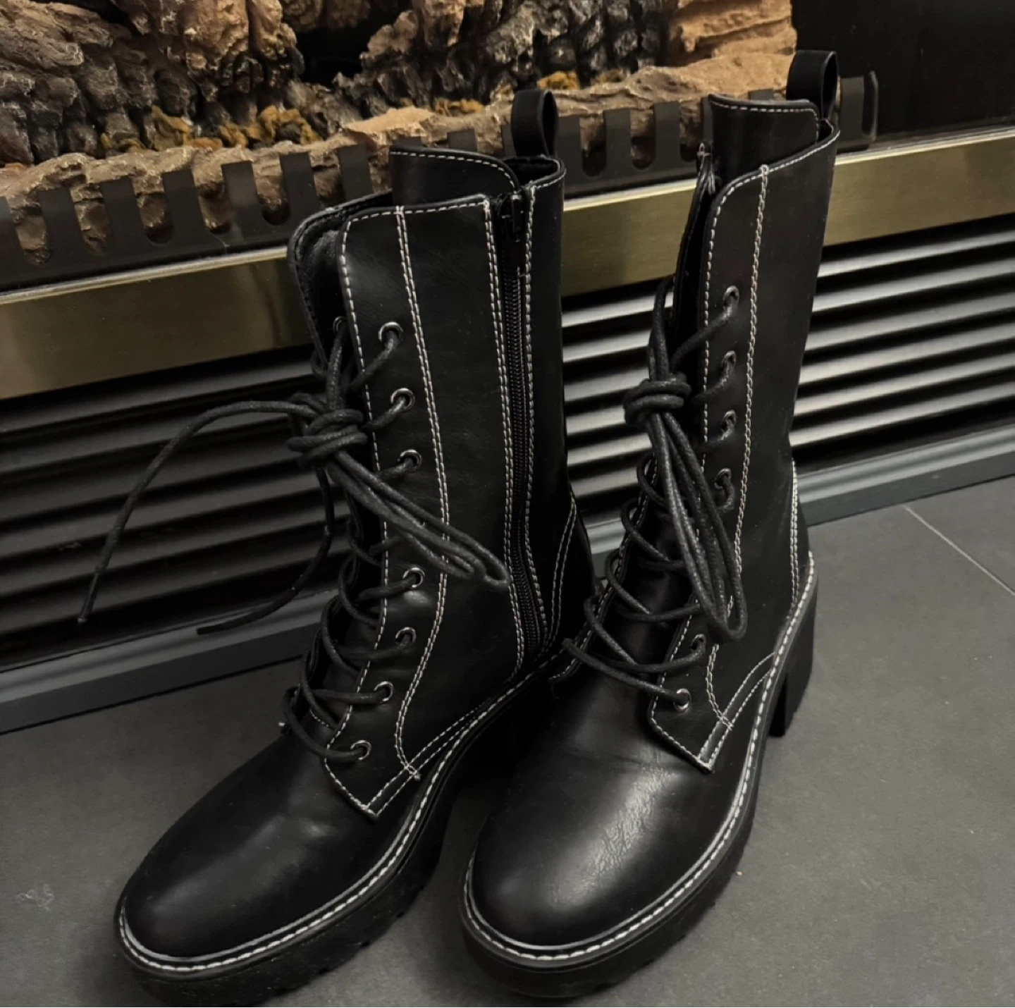 Black Lace-Up Platform Combat Boots - photo 4