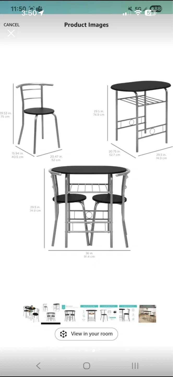 3-Piece Bistro Dining Set with Wine Rack - photo 3