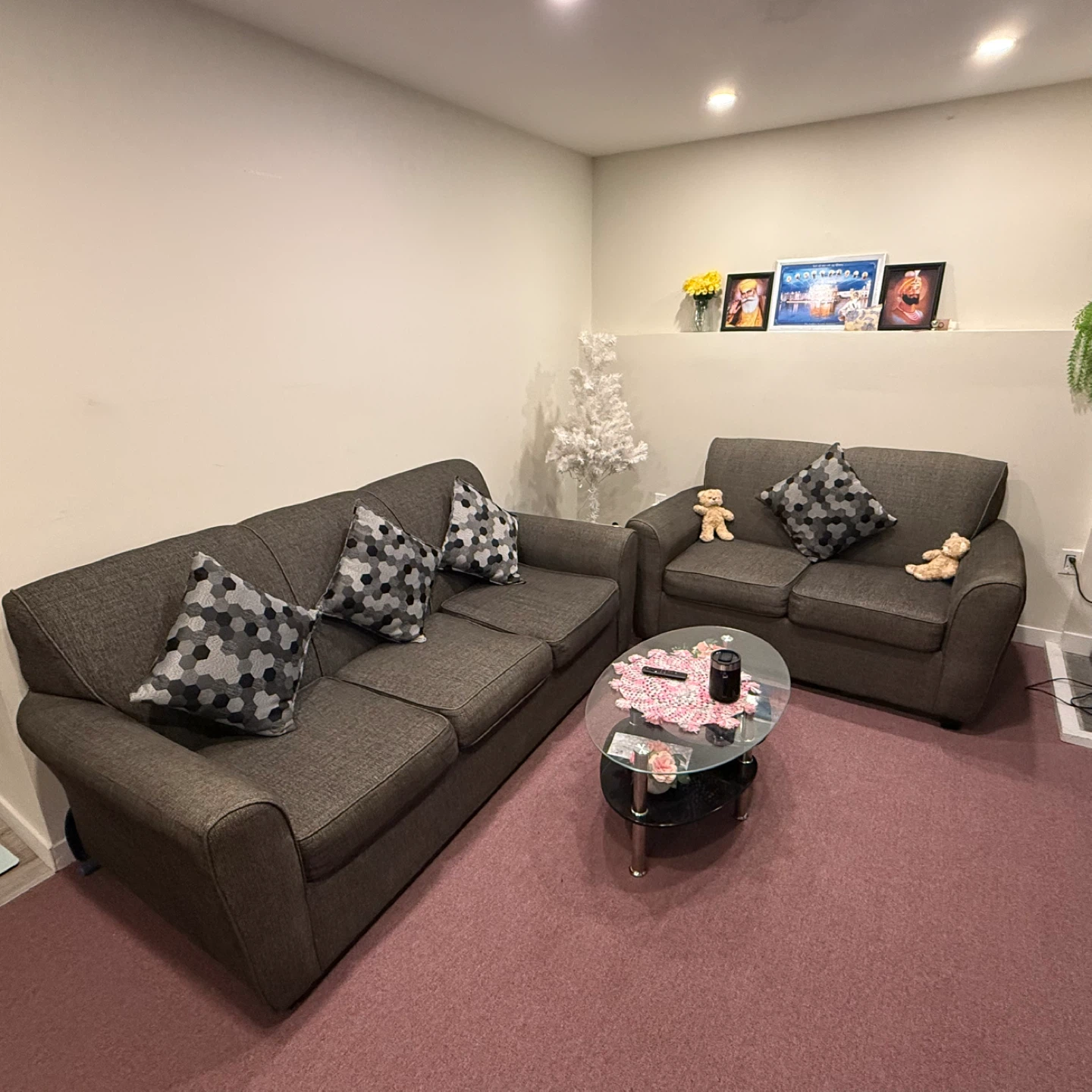 Grey Fabric Sofa Set with Accent Pillows and a computer table - photo 2