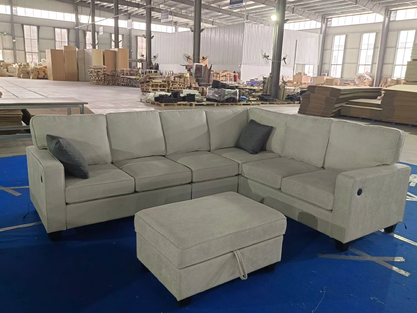 beige Sectional Sofa with Storage Ottoman