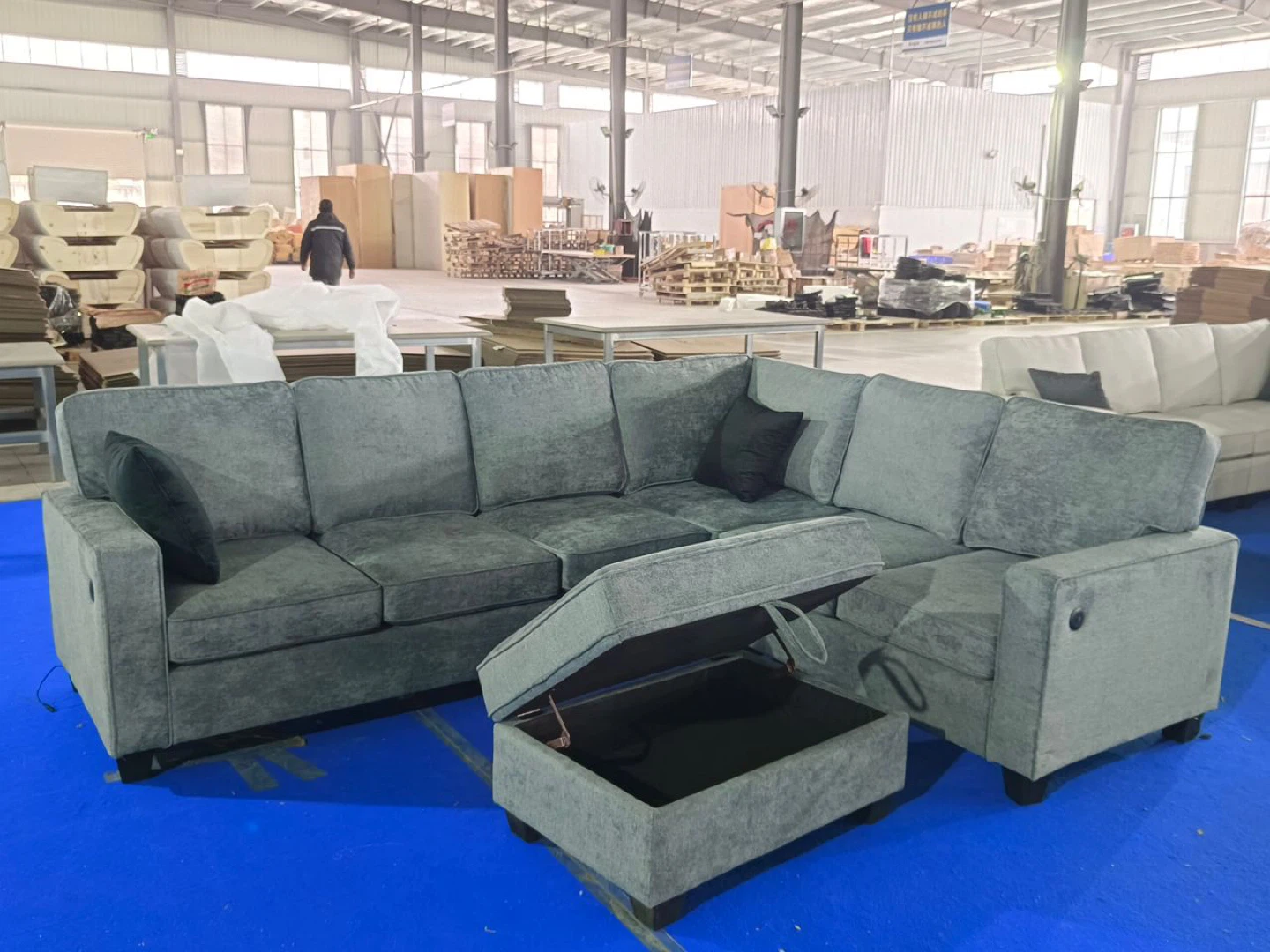 beige Sectional Sofa with Storage Ottoman - photo 2