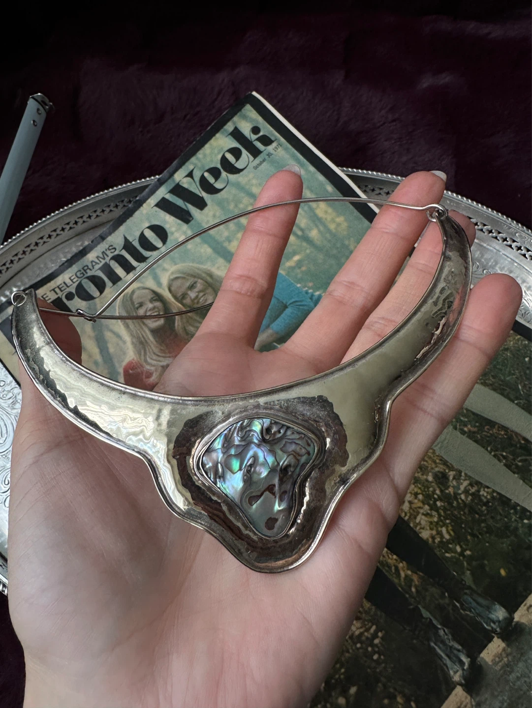 Rui Picarote Vintage Silver Necklace with Abalone Inlay