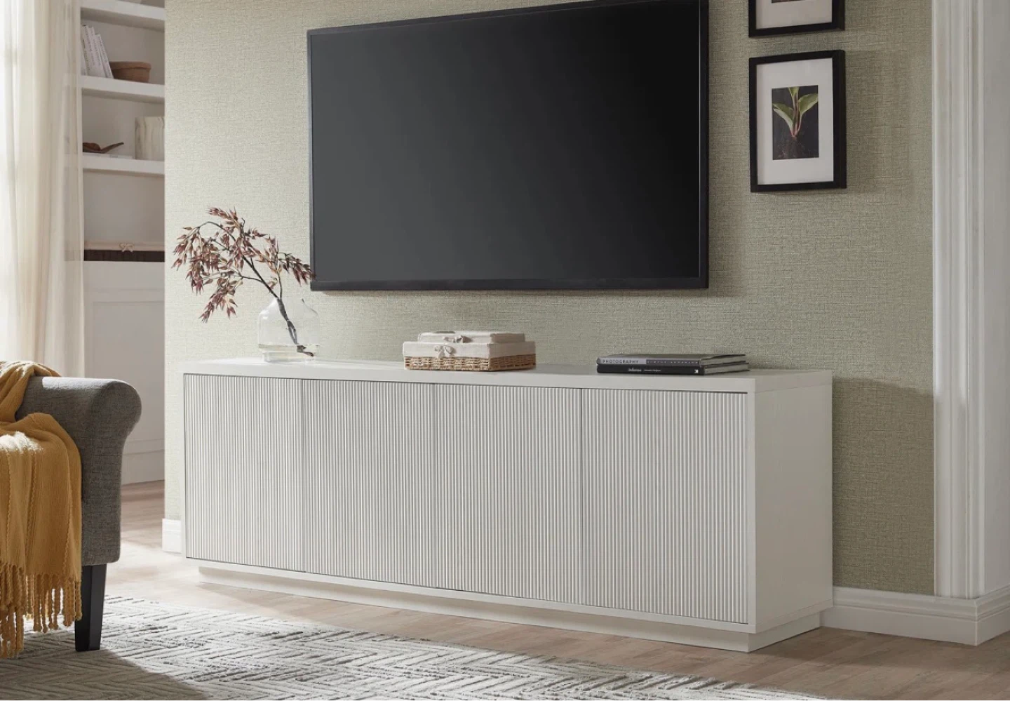 White Sideboard Cabinet with Fluted Doors - photo 3