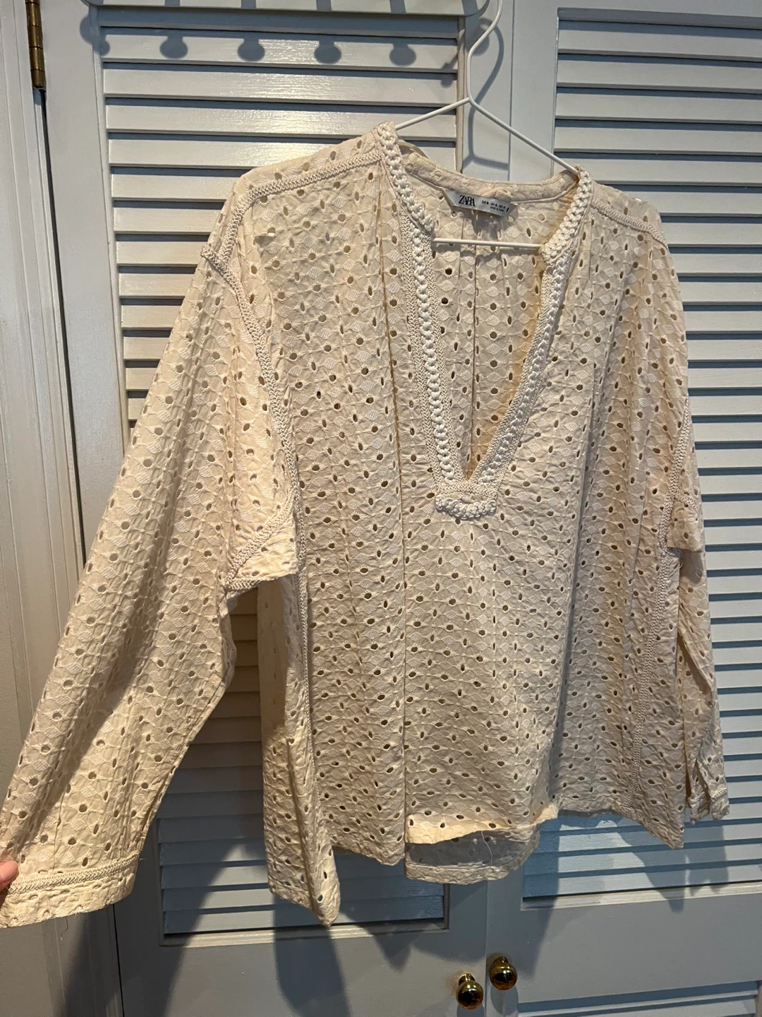 ZARA Embroidered Broderie Anglaise Blouse - XL - Cream