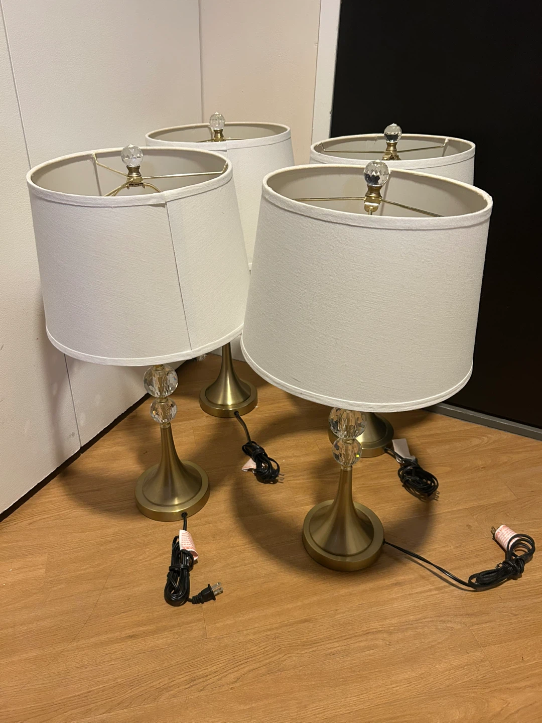 Set of 4 Crystal Accent Table Lamps - Brass Finish