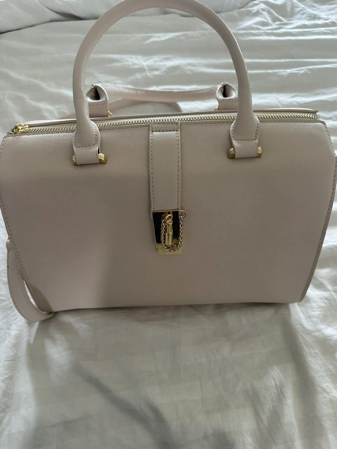 BCBGMAXAZRIA Beige Leather Satchel Handbag