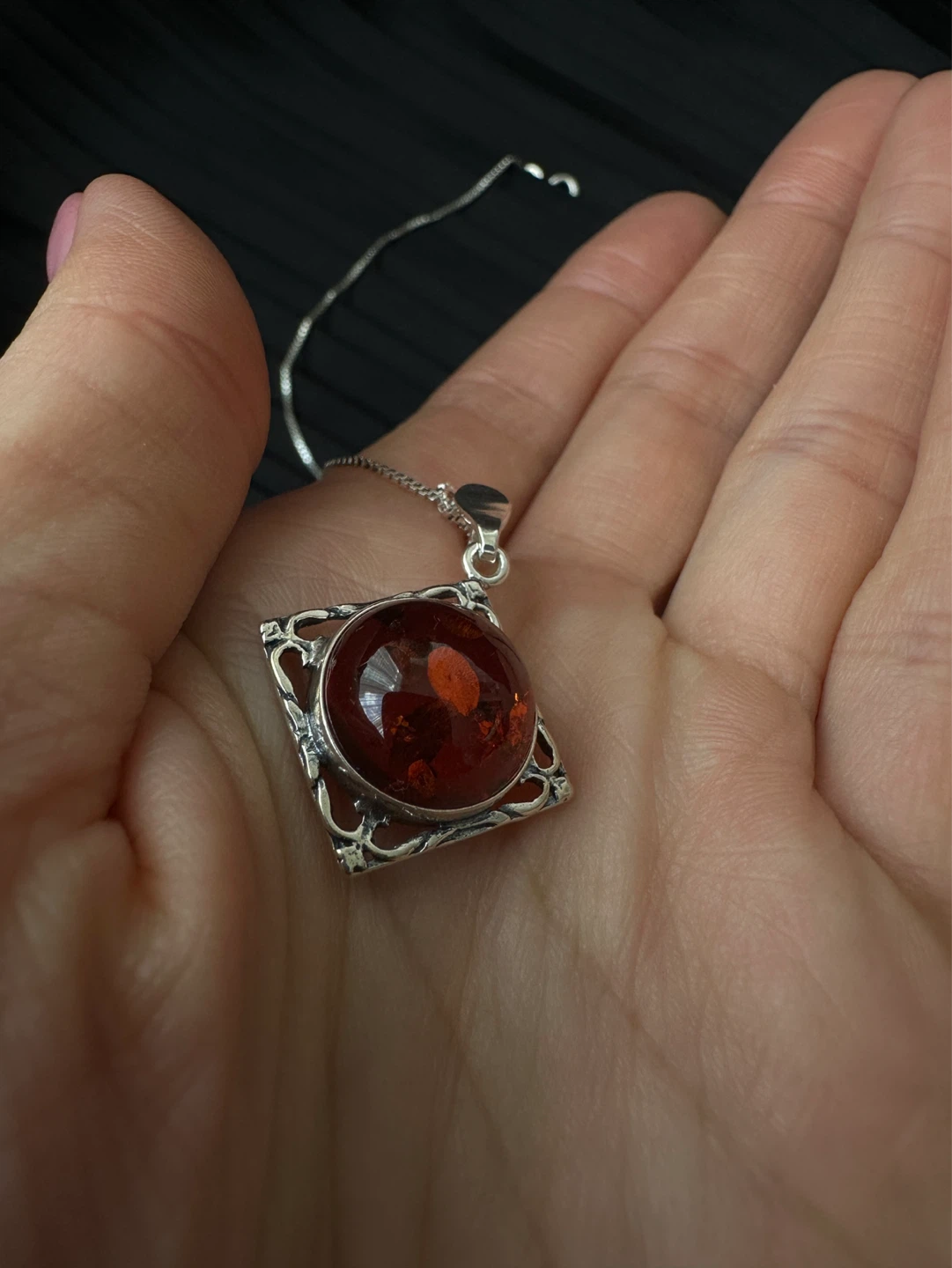 Amber and 925 Silver Pendant Necklace - photo 4