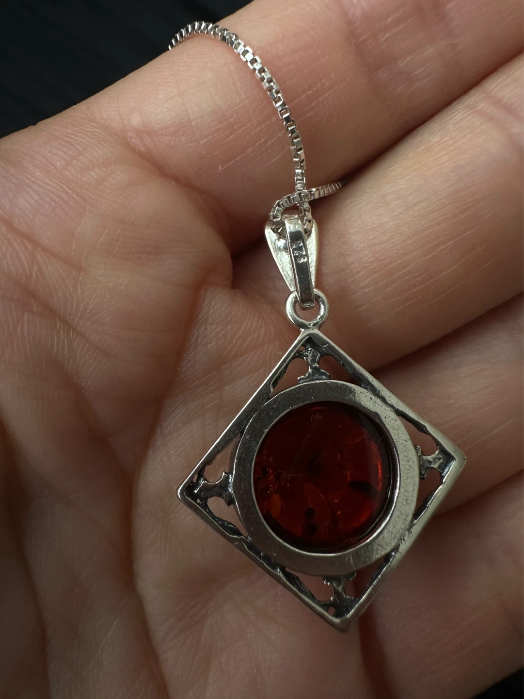 Amber and 925 Silver Pendant Necklace - photo 3