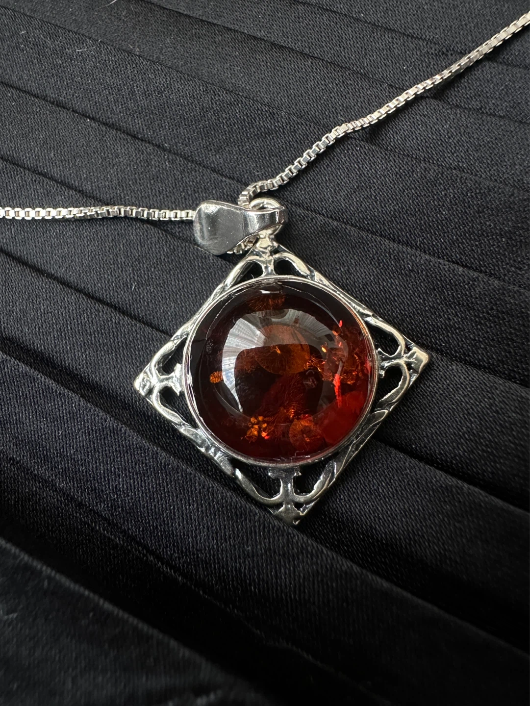 Amber and 925 Silver Pendant Necklace - photo 2