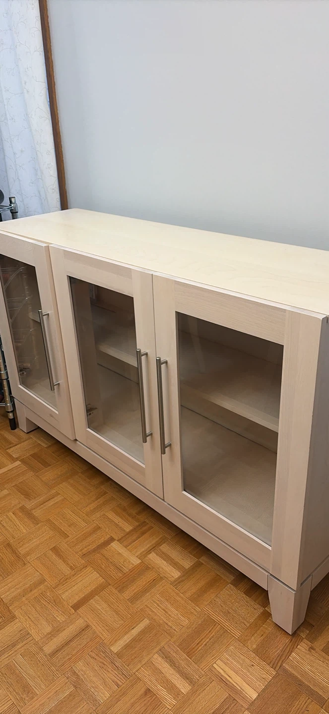 Light Wood 3-Door Cabinet with Glass Doors