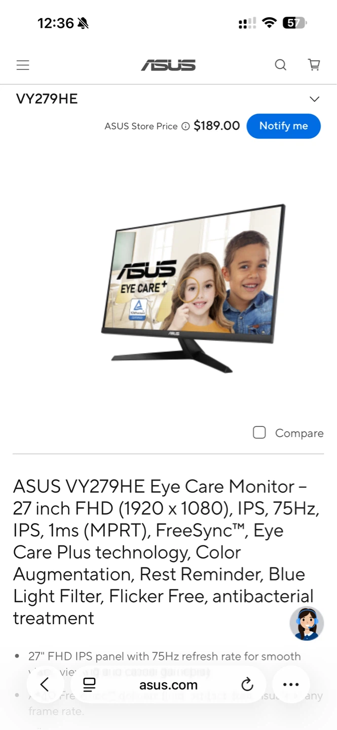 ASUS VY279HE 27 inch FHD 1080p IPS Eye Care Monitor - photo 2