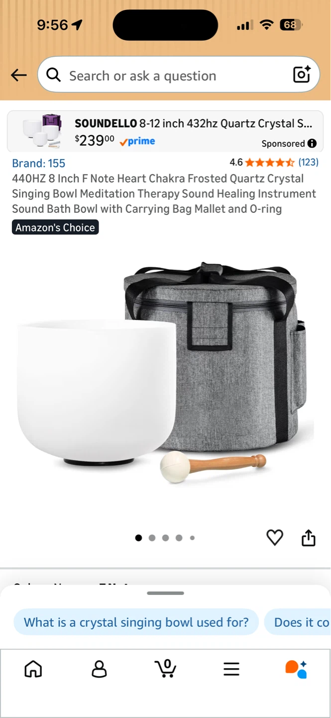 SOUNDDELLO 8inch 432hz Quartz Crystal Singing Bowl Set