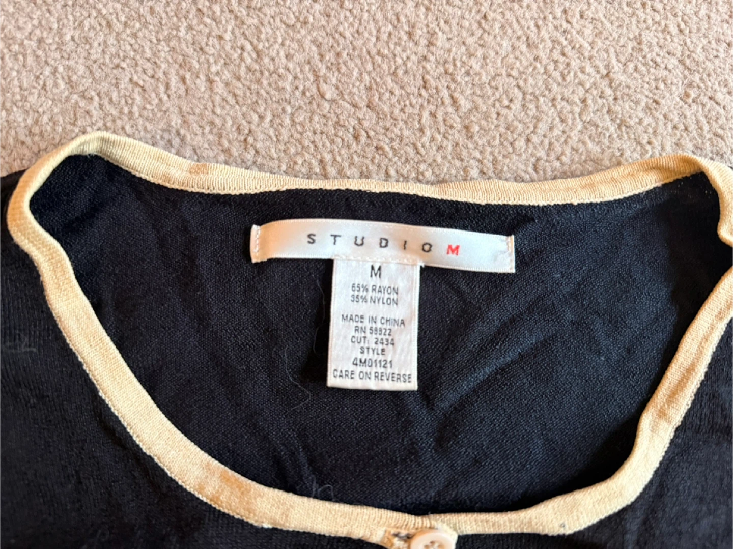 Black Cardigan with Cream Trim - Size Medium - photo 2
