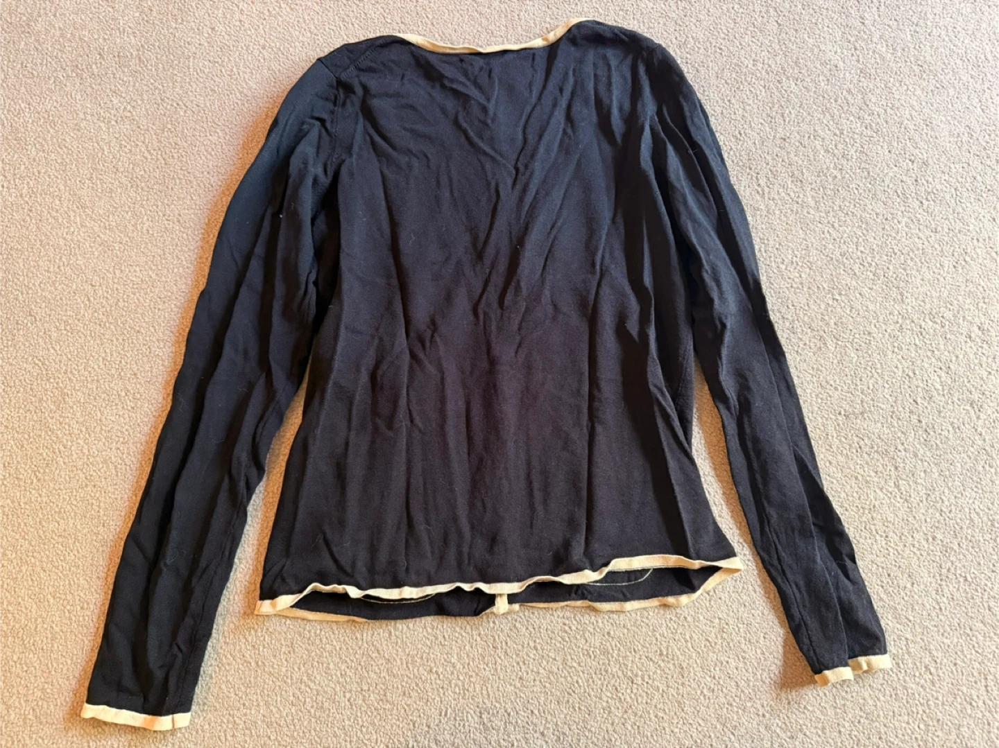 Black Cardigan with Cream Trim - Size Medium - photo 3