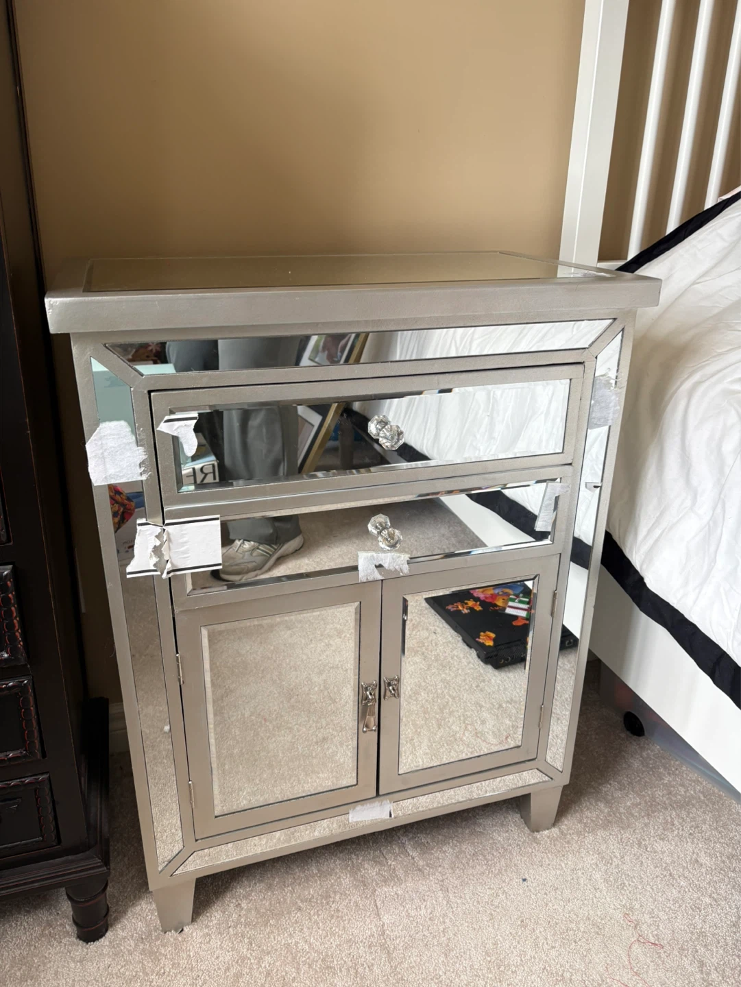 Mirrored Nightstand with Two Drawers and Cabinet - photo 2