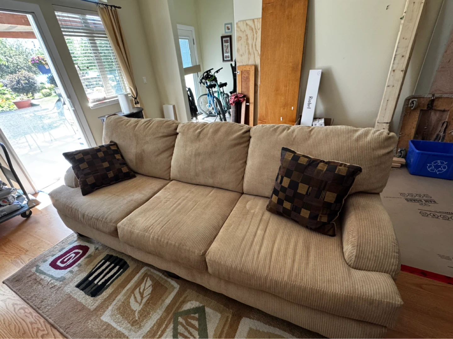 2 Comfortable Beige Corduroy Sofa with  Accent Pillows - photo 4