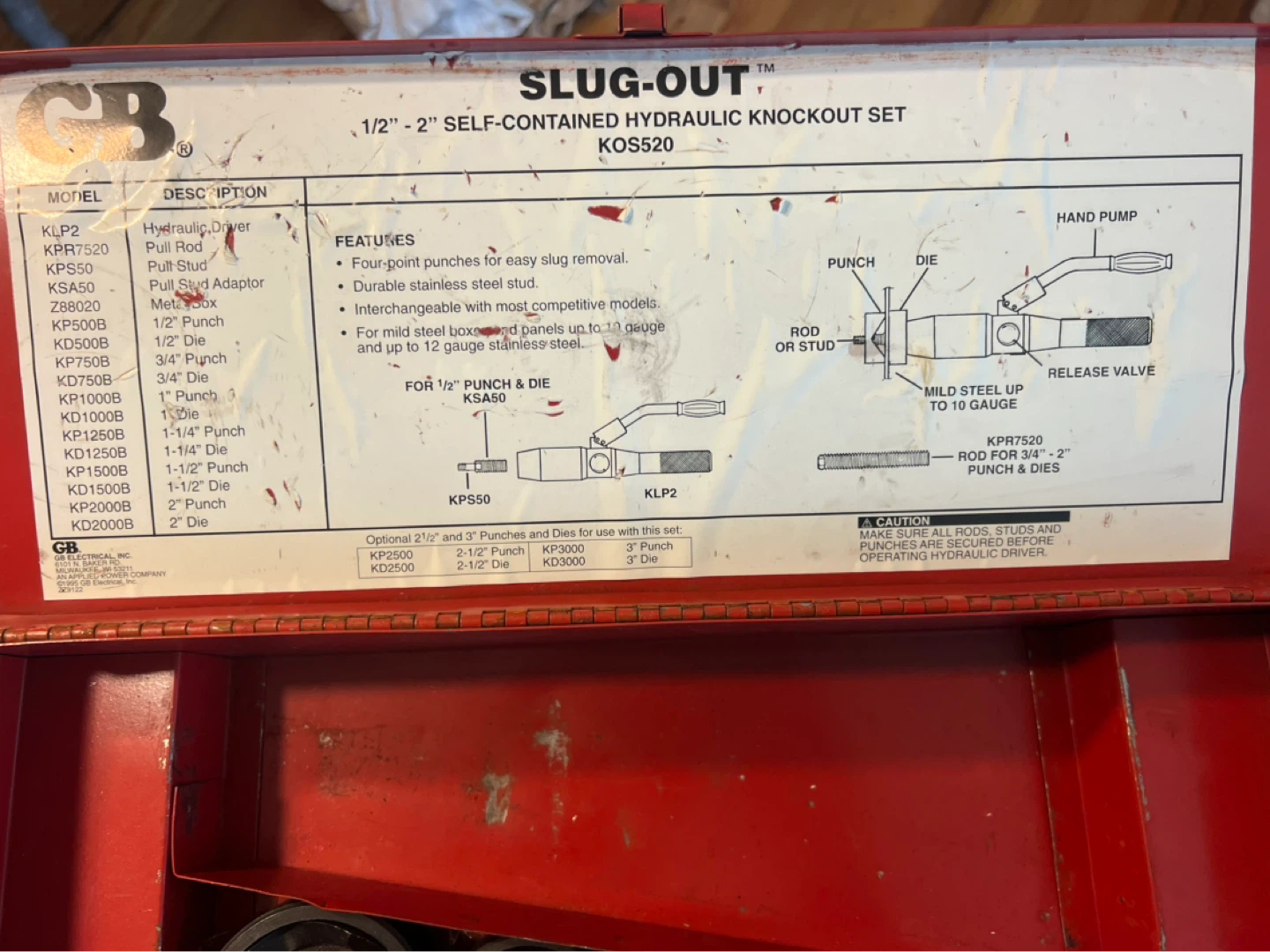 GB Slug-Out Hydraulic Knockout Set KOS520 1/2" - 2" - photo 4